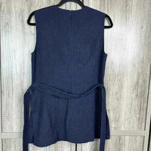 MM Lafleur Tunic Top Belted Sleeveless Textured Navy Blue Size 8 - Picture 8 of 9